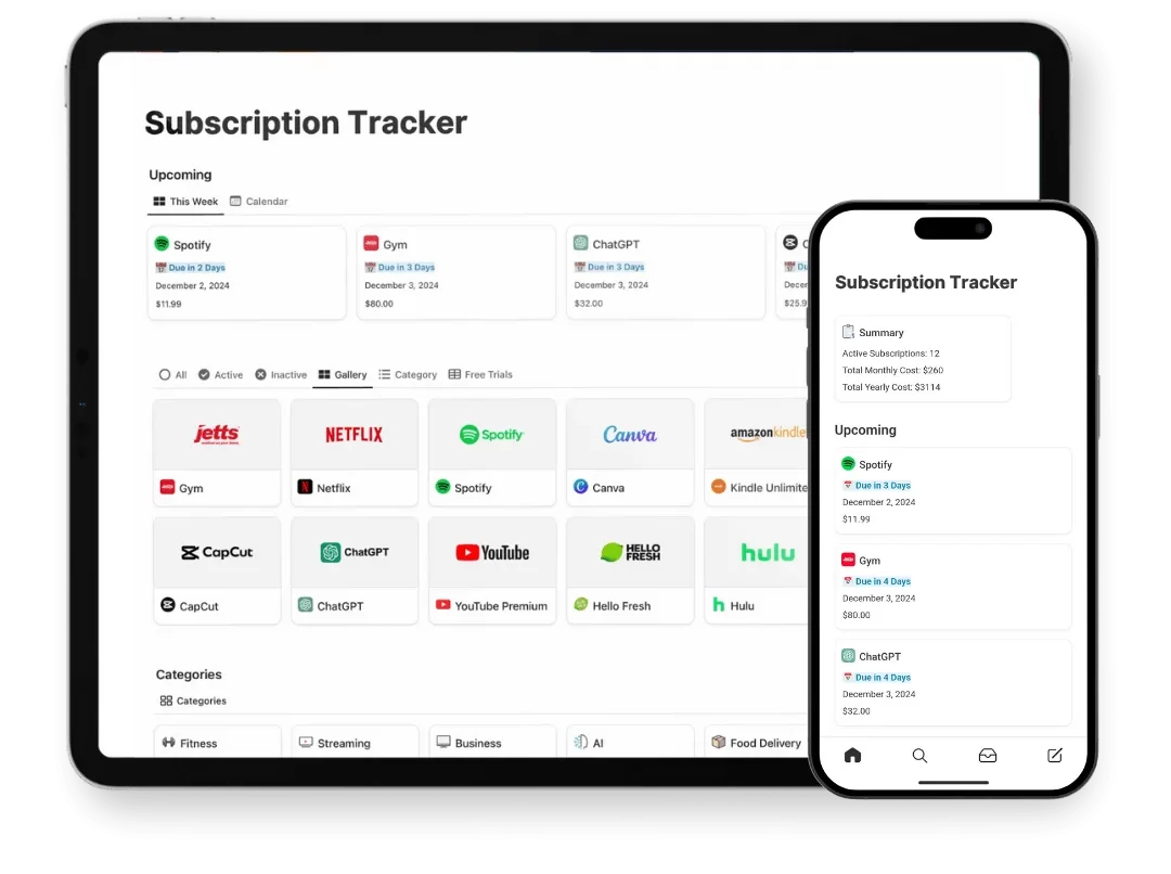 Subscription Tracker Template